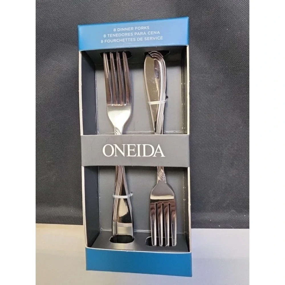Oneida Flatware Set of 8 Dinner Forks Cresta Glossy Stainless Silverware NEW 8